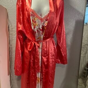 Secret Treasures Coral Satin Robe with Floral Nightgown